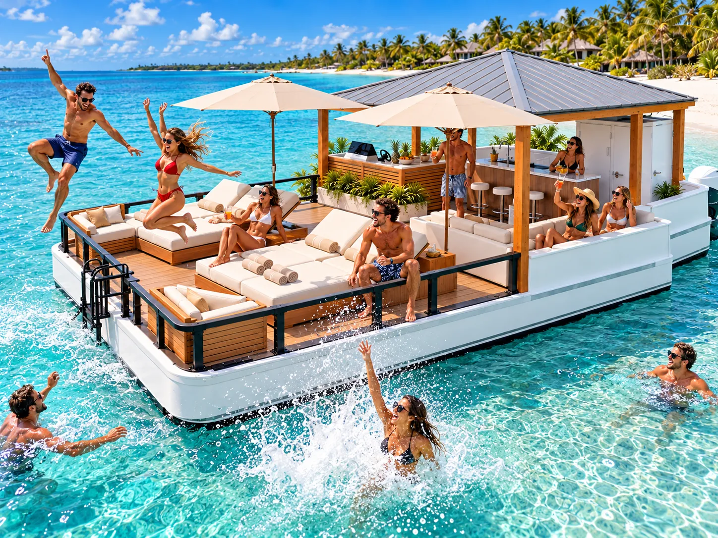 Guests jumping into turquoise water from Pura Vida, concept rendering